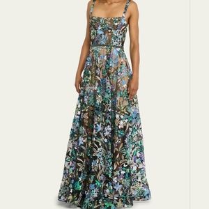 Bronx and Banco Midnight Tokyo Sequin Floral embroidered gown sz Small